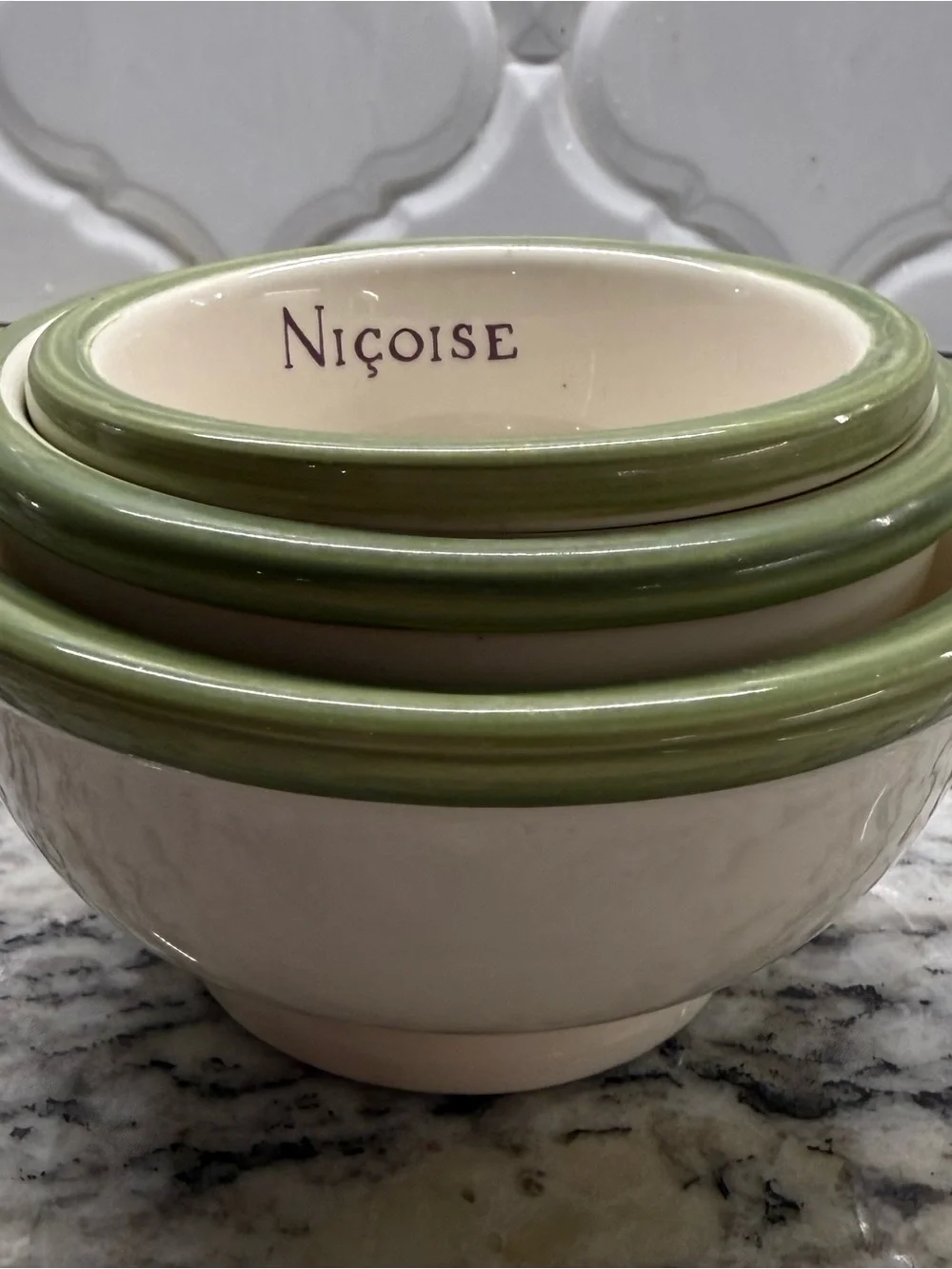 Williams Sonoma “Olive Grove” Three Piece Nesting Bowl Set